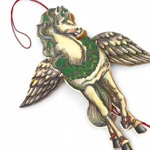Susan Feves 1985 Vintage Pegasus Christmas Pull String Ornament Unicorn Tree